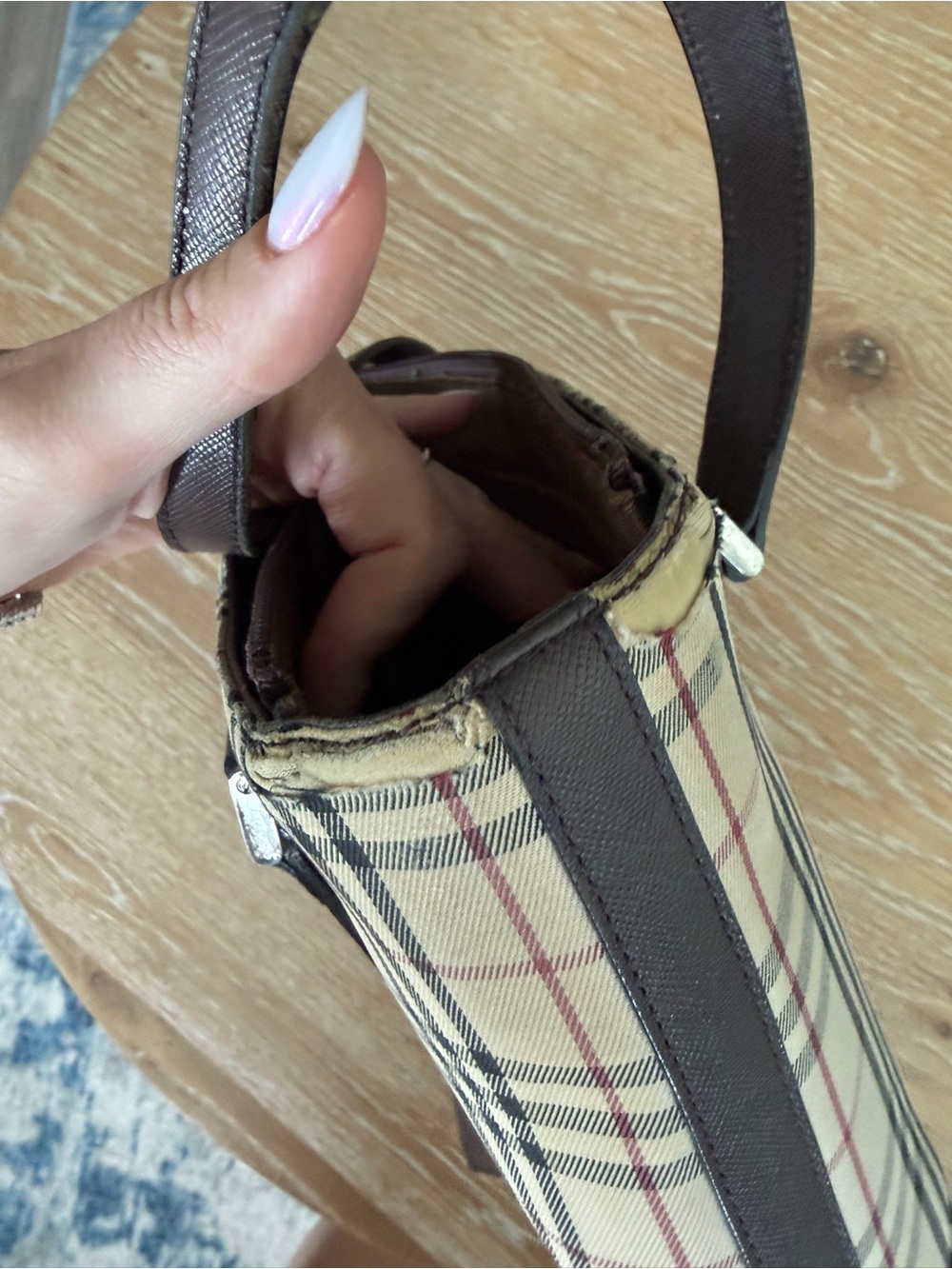 Burberry Beige Check Shoulder Bag with Brown Leather Trim - Picture 6 of 12